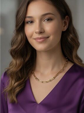 Rose Gold Plated Stainless Steel Paperclip Necklace Waterproof Doesn't Tarnish